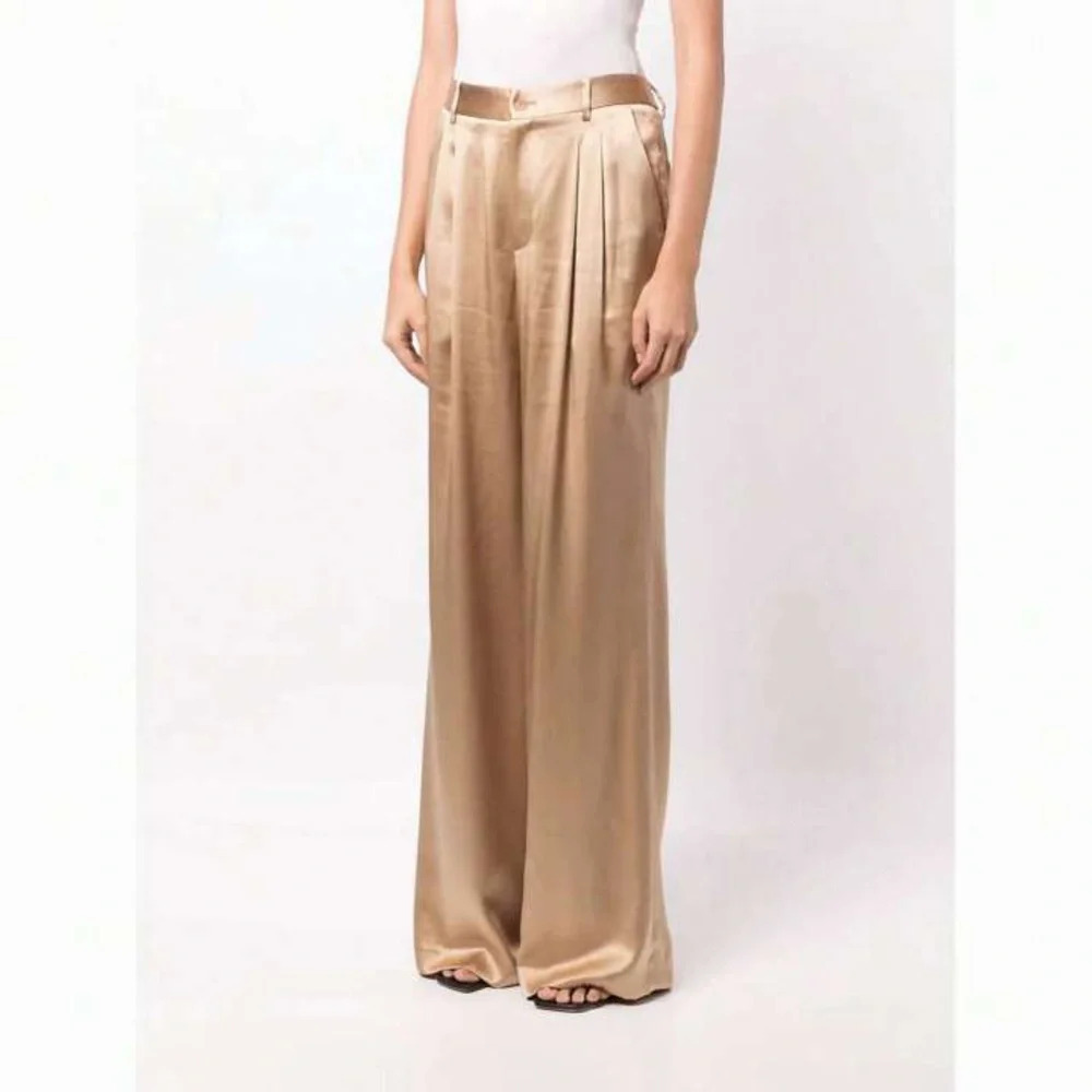 NILI LOTAN flavie pant in khaki 100% Silk Size Woman’s 8 - Picture 3 of 12